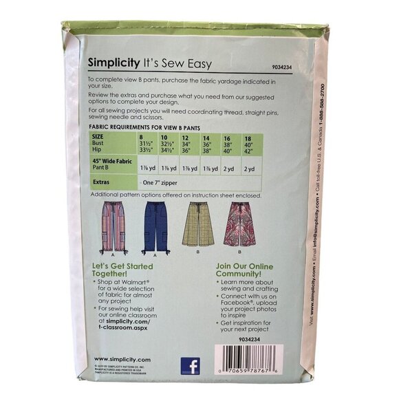 Simplicity It's Sew Easy Misses Pants Sewing Pattern Size A 8-18 - Picture 2 of 2